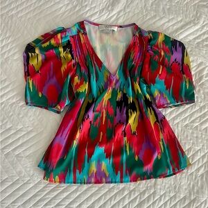 CROSBY by Mollie Burch Red and Blue Graphic Flutter Sleeve Blouse